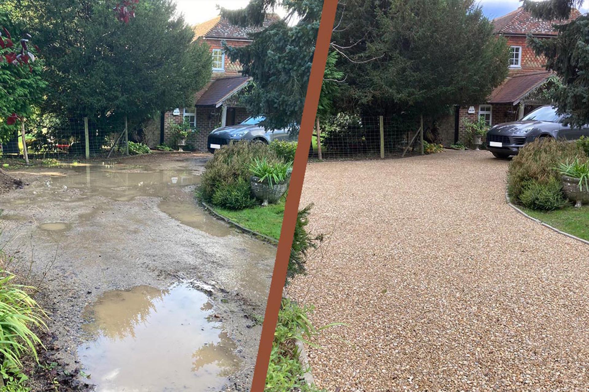 Gravel driveway constructed with rainfall in mind