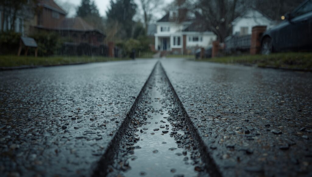 A permeable driveway surface designed to manage rainwater runoff and support sustainable drainage in residential areas.